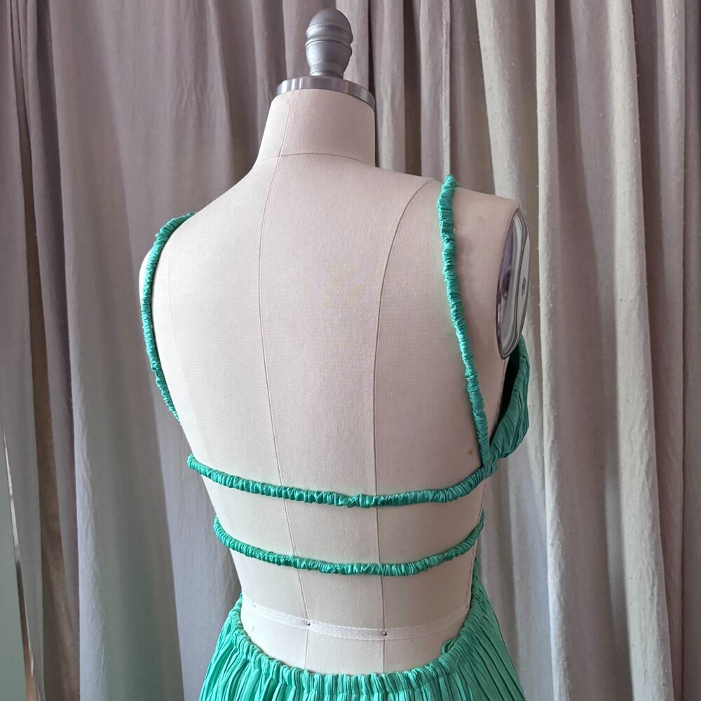 Jonathan Simkhai Liz Pleated‎ Gown Kiwi Green Cutout Maxi Est. Large *READ DESC* - Picture 4 of 11